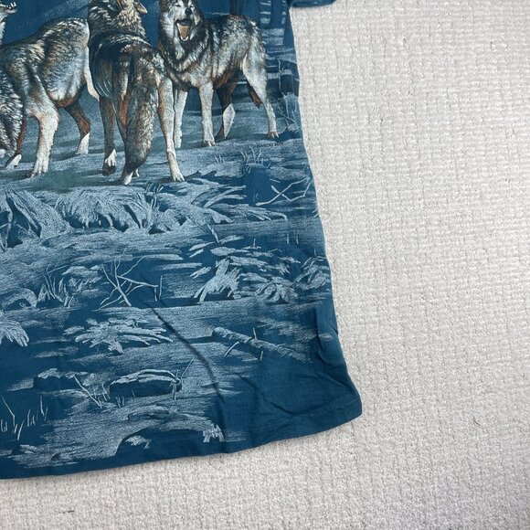 Vintage USA MADE Wolf Print T Shirt Men’s L All Over Print AOP Nature 90s - Picture 11 of 16